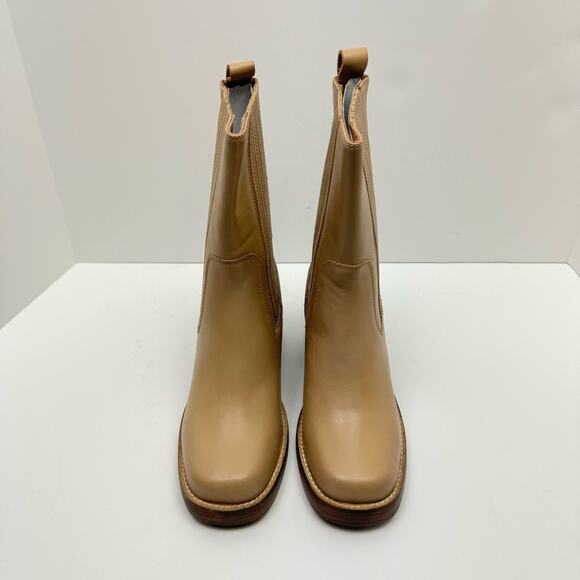 NEW Seychelles Sweet Escape Tan Leather Pull On Block Heel Square Toe Boots - Picture 5 of 14